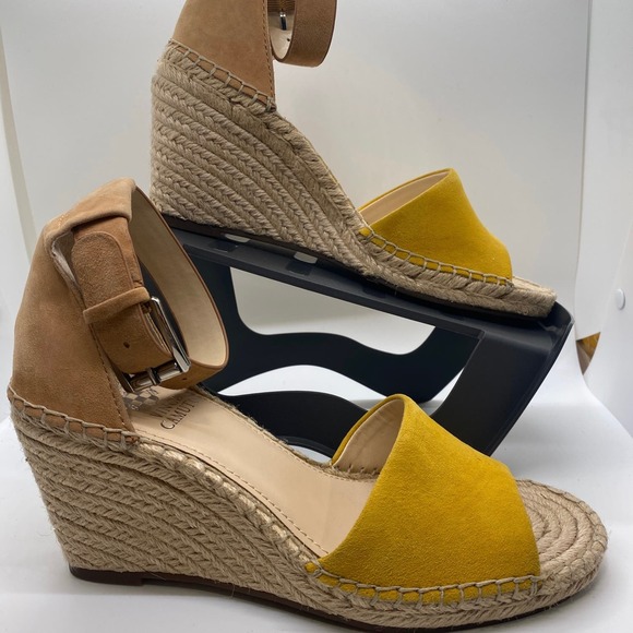 Vince Camuto Shoes - Vince Camuto Leera Yellow Tan Suede Espadrille Wedge Sandals 8M VC-LEERA